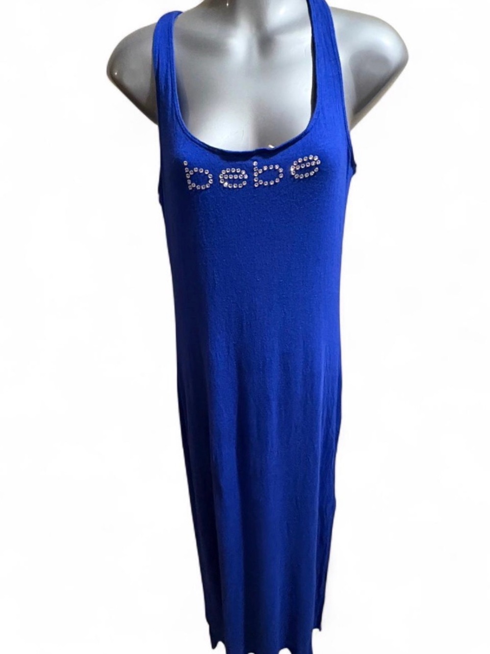 bebe Cobalt Blue Rhinestone Logo Maxi Tank Dress Sz M